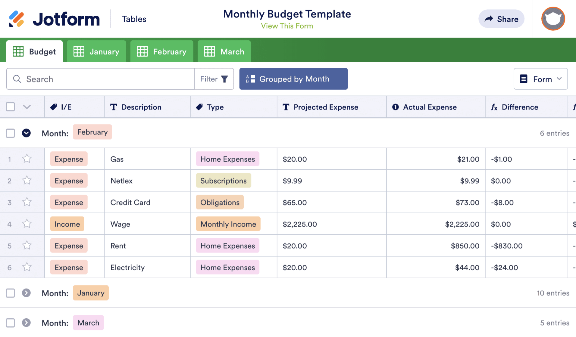 Image of Monthly Budget Template