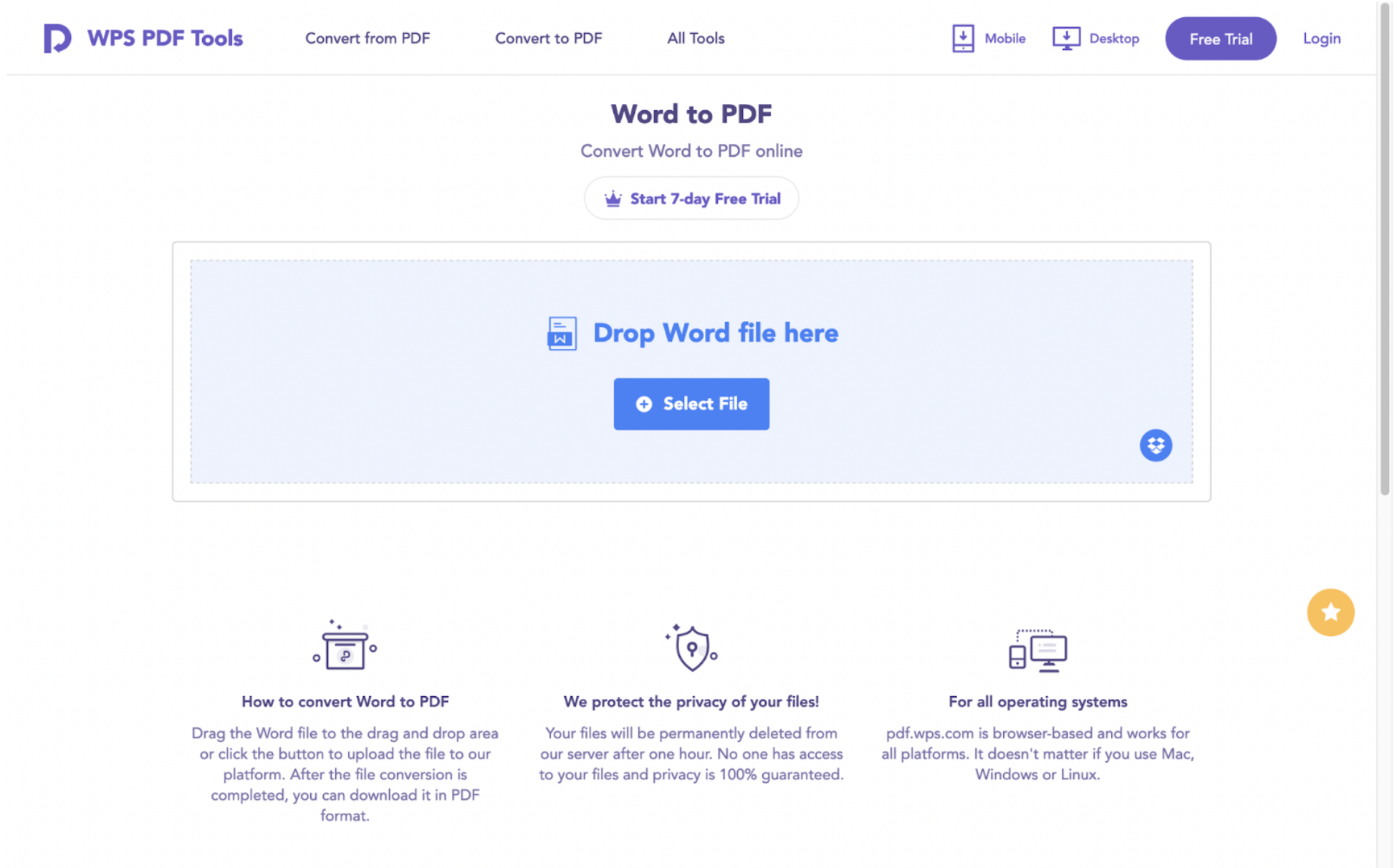 Screenshot of WPS online PDF Converter