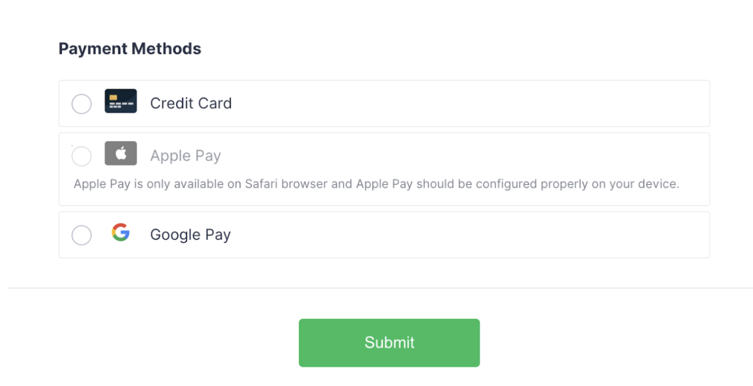 Screenshot of Google Pay Payment Methods