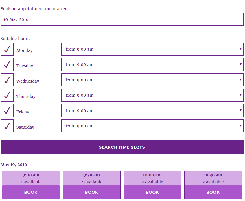 Screenshot of Webba booking