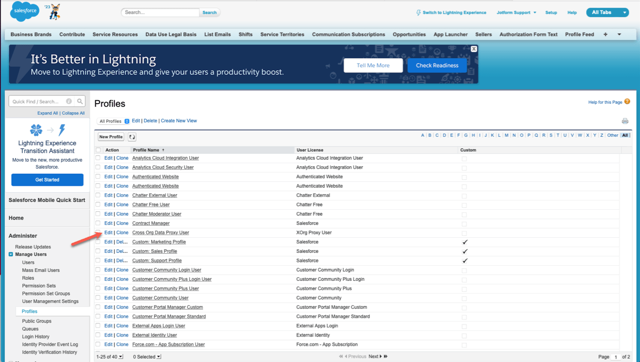 List of User Profiles in a Salesforce account