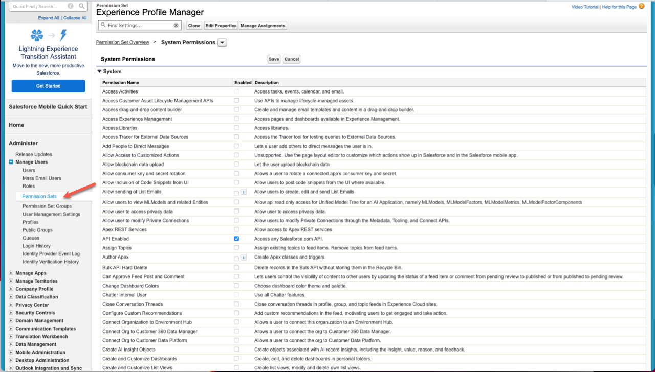 Salesforce Setup Page Clicking on Permission Sets in the Quick Find Menu