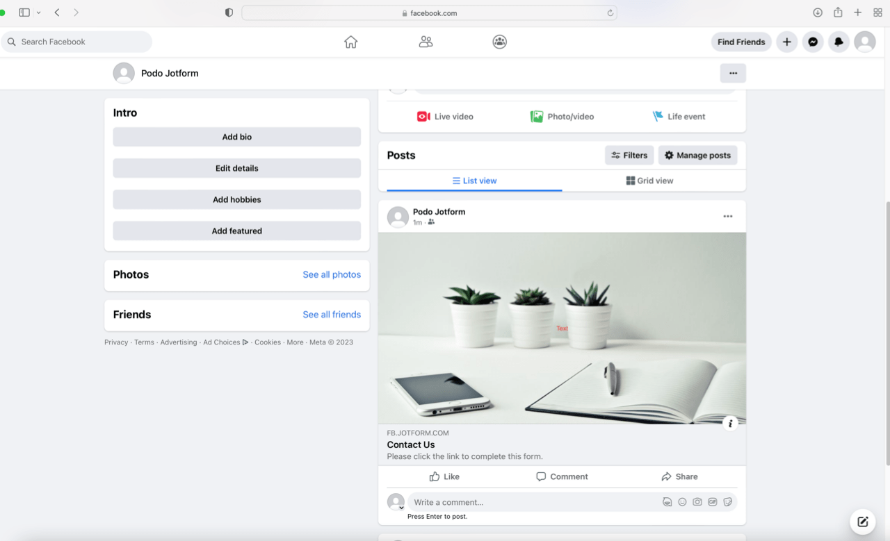 Image of a Facebook post with a form link and personalized preview image