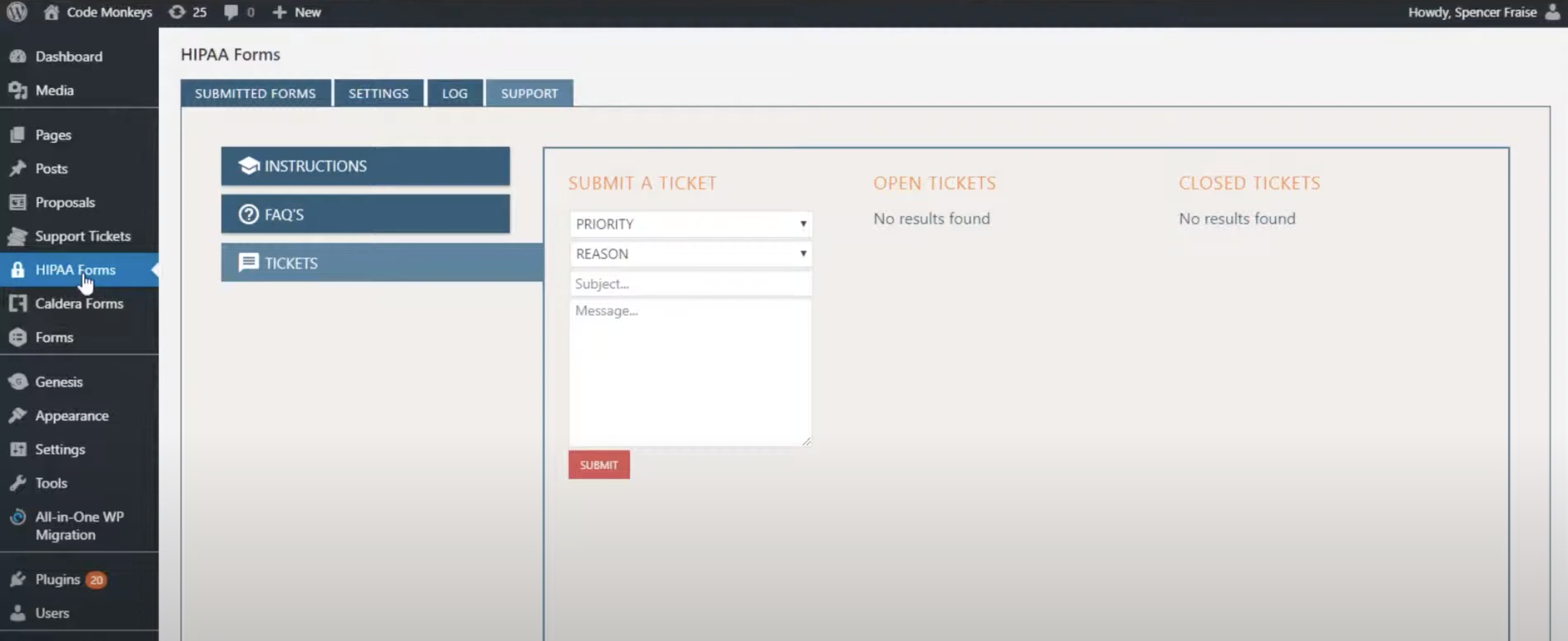 Screenshot of HIPAA Forms