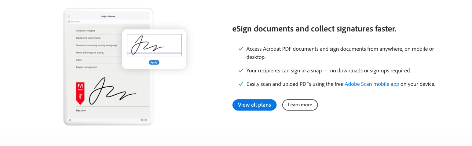 screenshot of Adobe acrobat sign