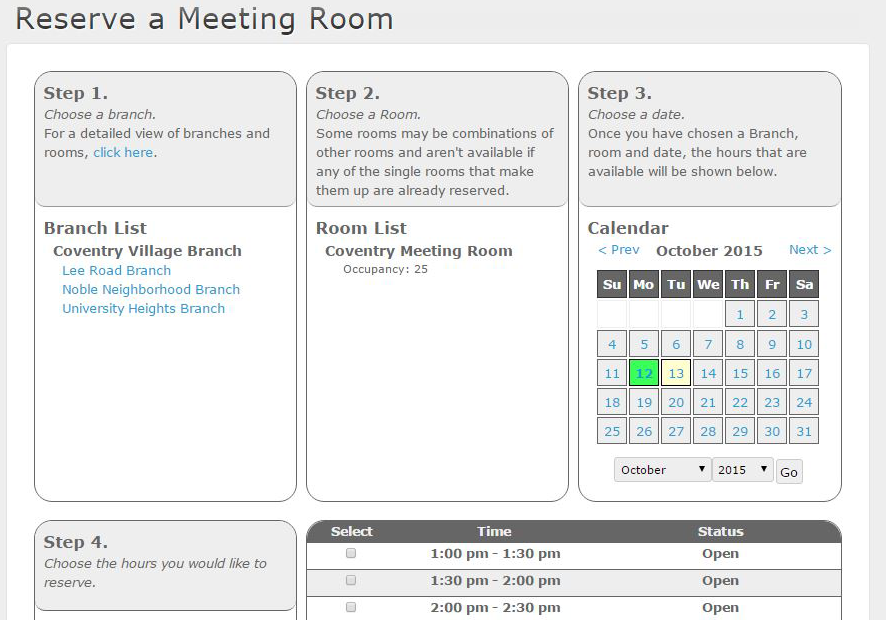 Screenshot of Book a Room
