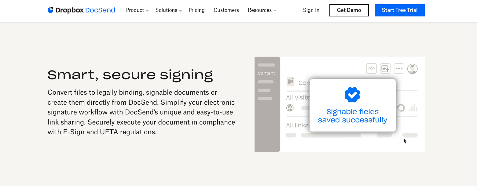a screenshot of a docsend with a sign that reads smart secure signing
