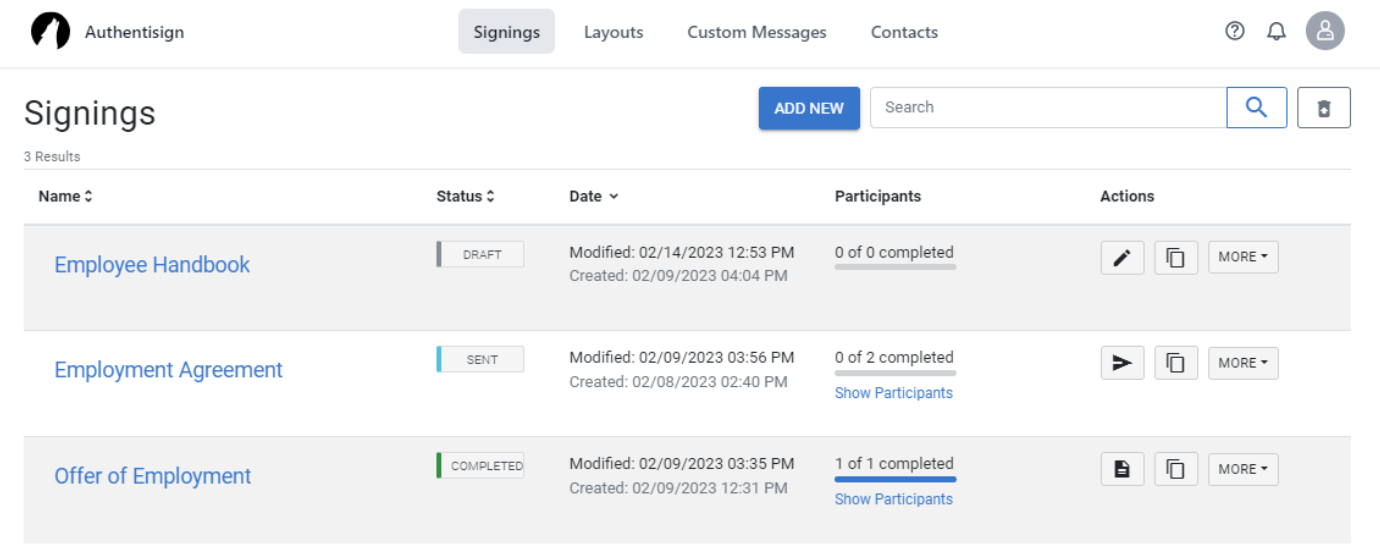 user interface of authentisign
