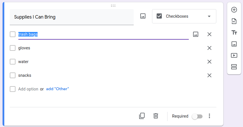 there’s an Add Other link at the bottom of the list so click that to add an extra text field