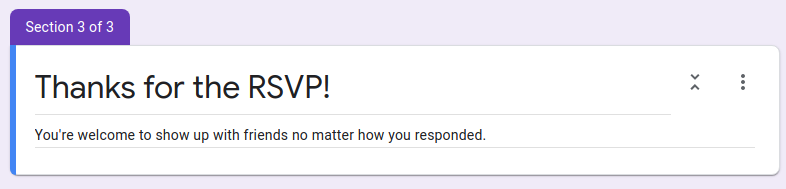 screenshot of "thanks for the RSVP! section