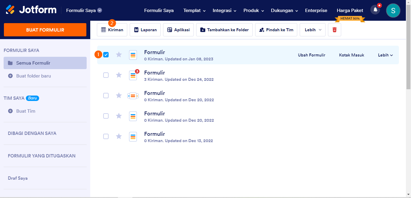 Cara Melihat Kiriman Tertunda di Tabel Jotform Image-1