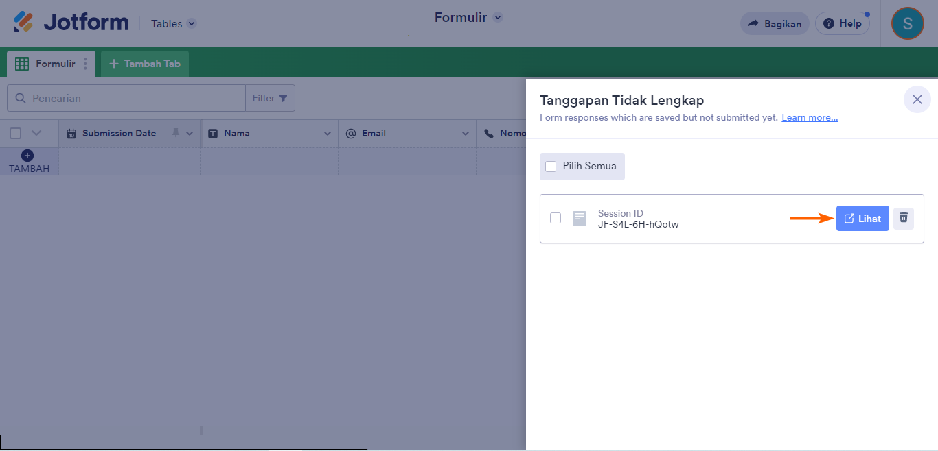 Cara Melihat Kiriman Tertunda di Tabel Jotform Image-5