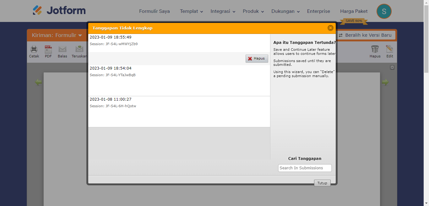 Cara Melihat Kiriman Tertunda di Tabel Jotform Image-8
