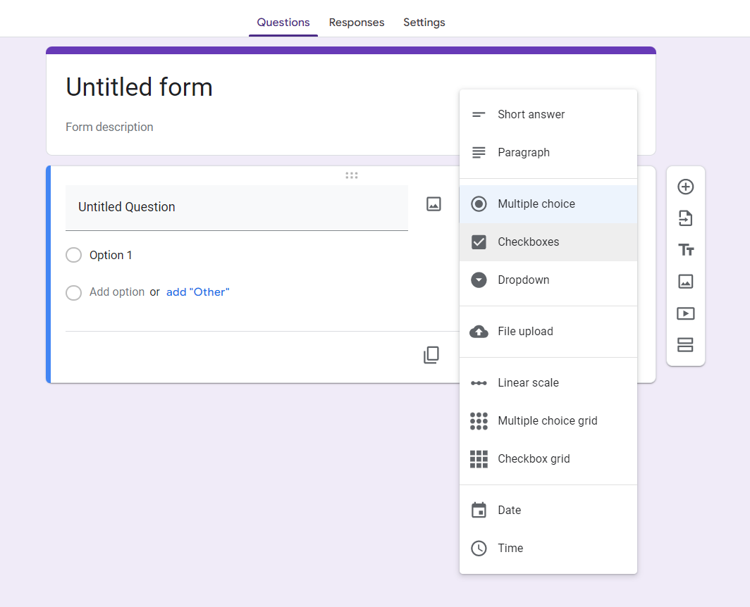 Image of adding question fileds in google forms