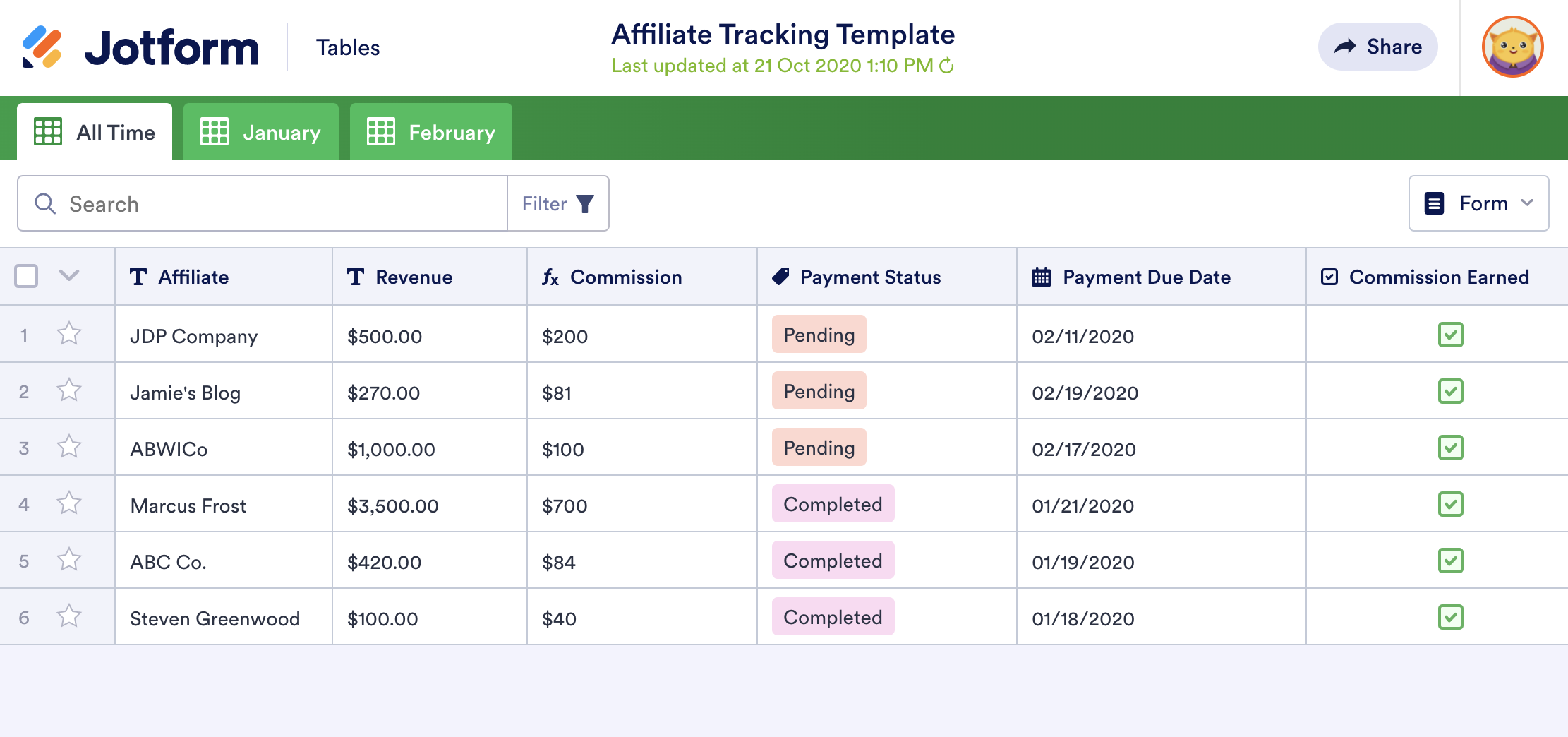 Image of Affiliate Tracking Template