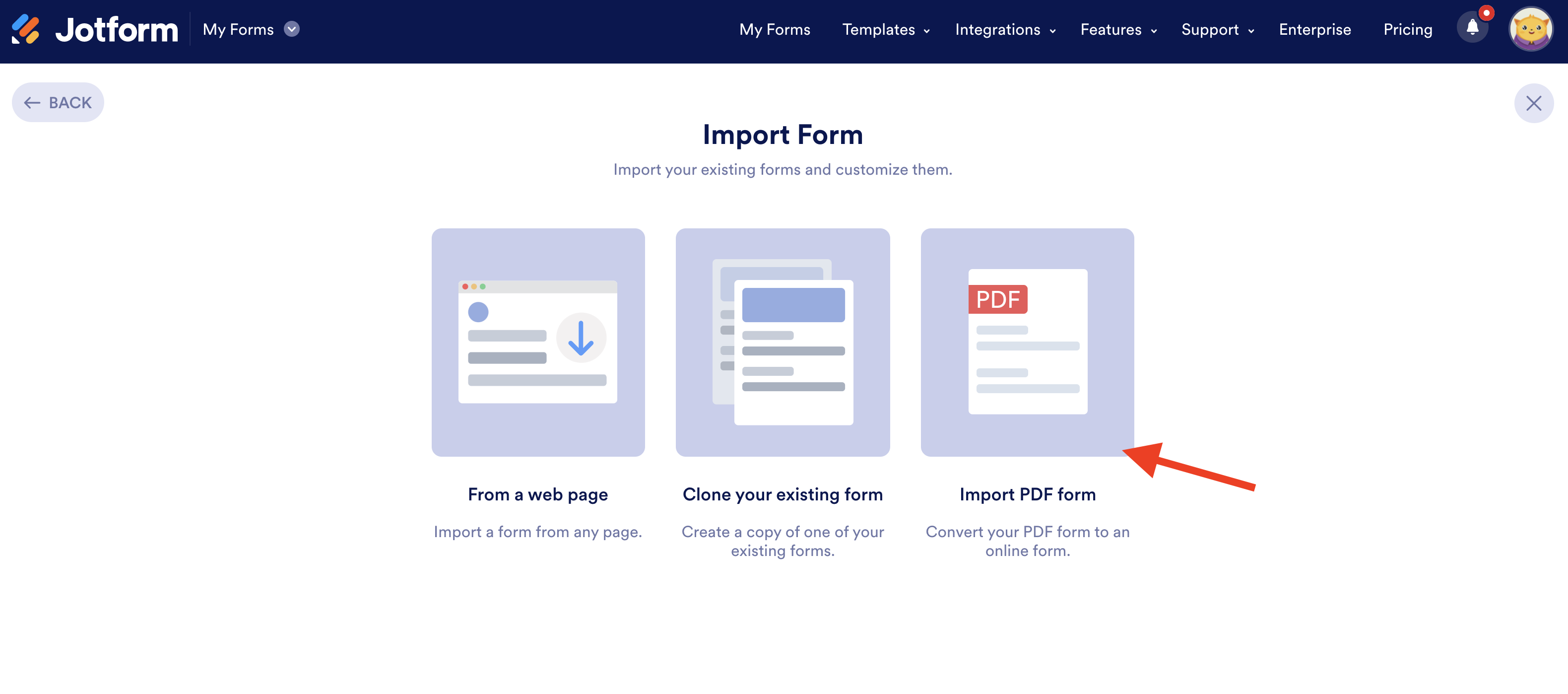 Screenshot of Import Form Page Clicking on Import PDF Form