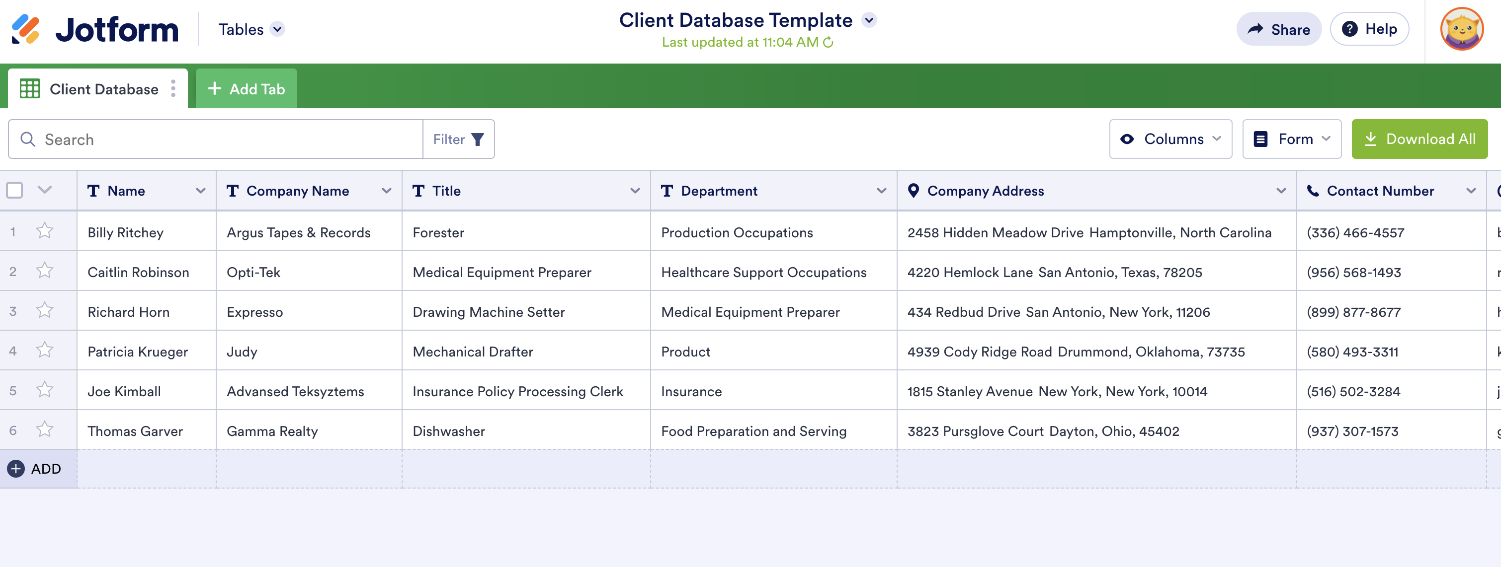 Image of Client Database Template