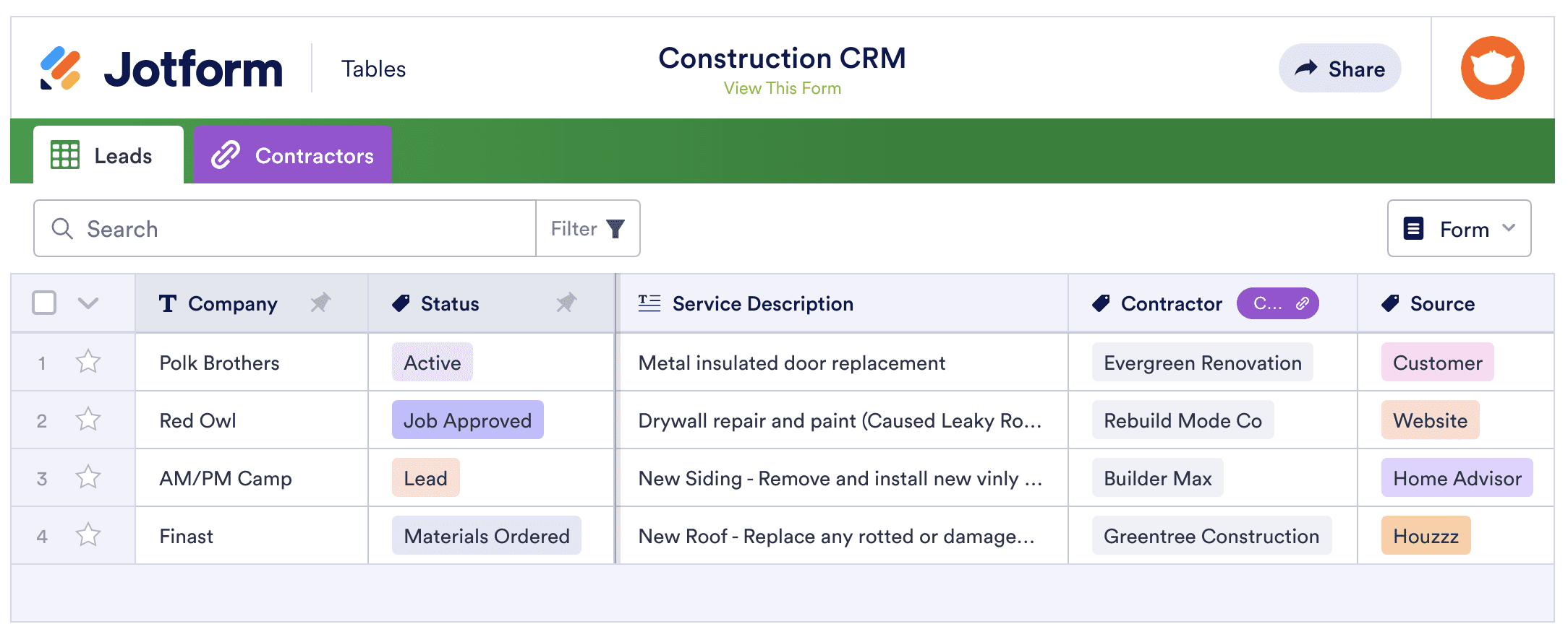 Image of Construction CRM Template