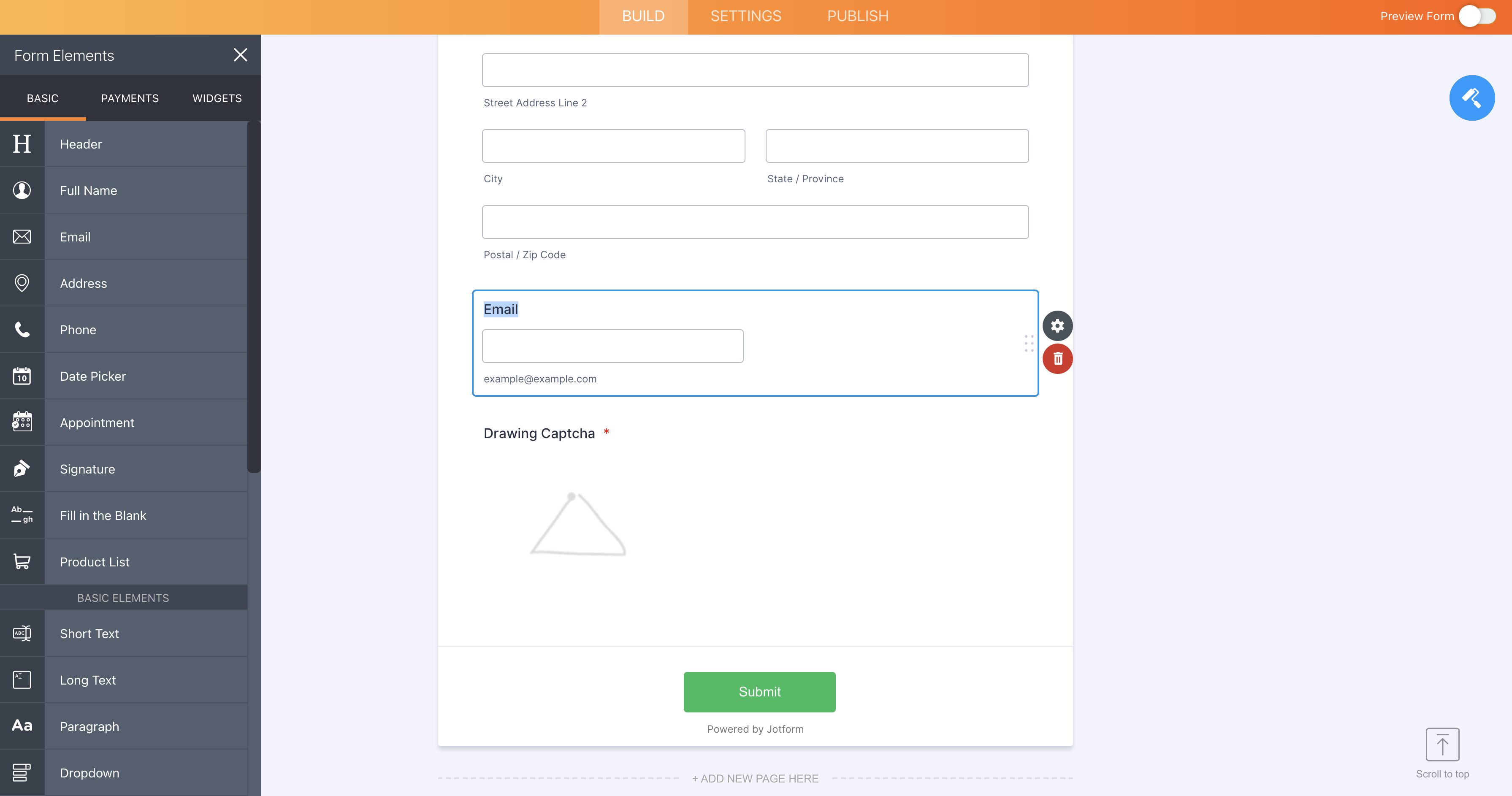 Screenshot of Form Builder Viewing Drawing Captcha