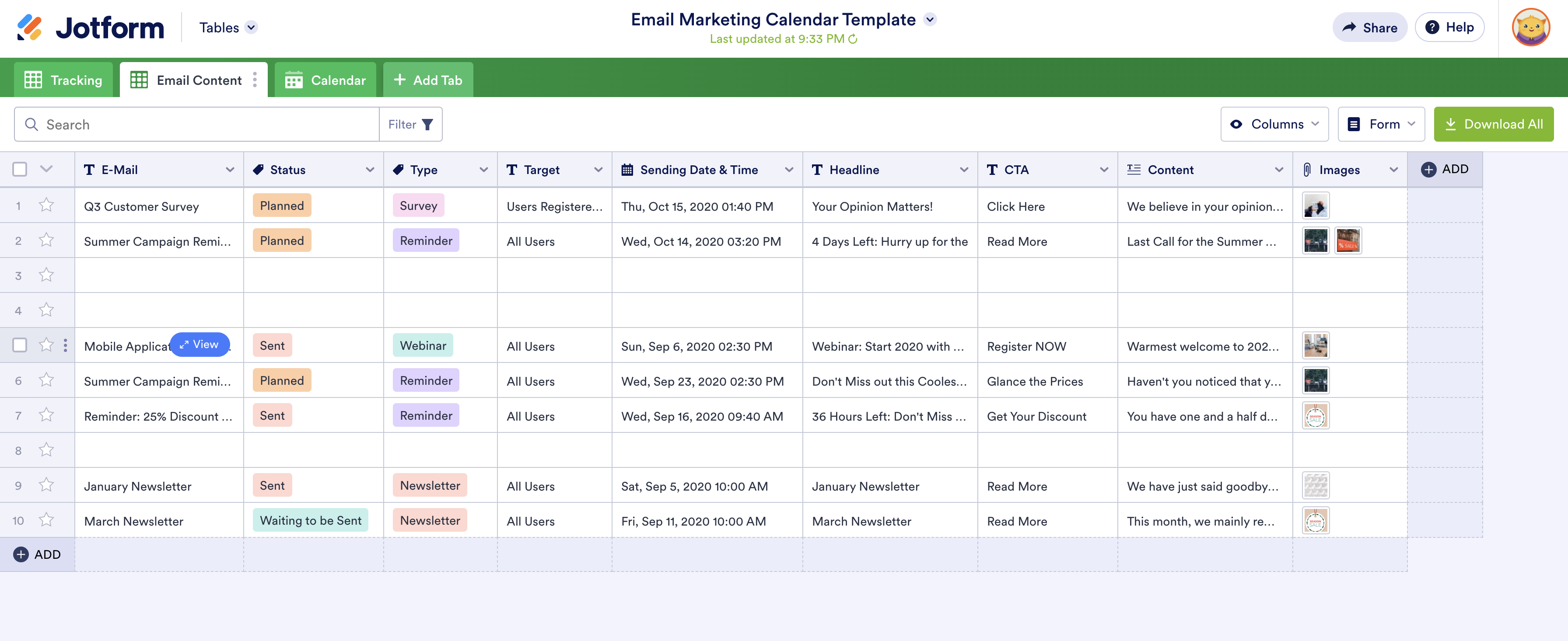 Image of Email Marketing Calendar Template