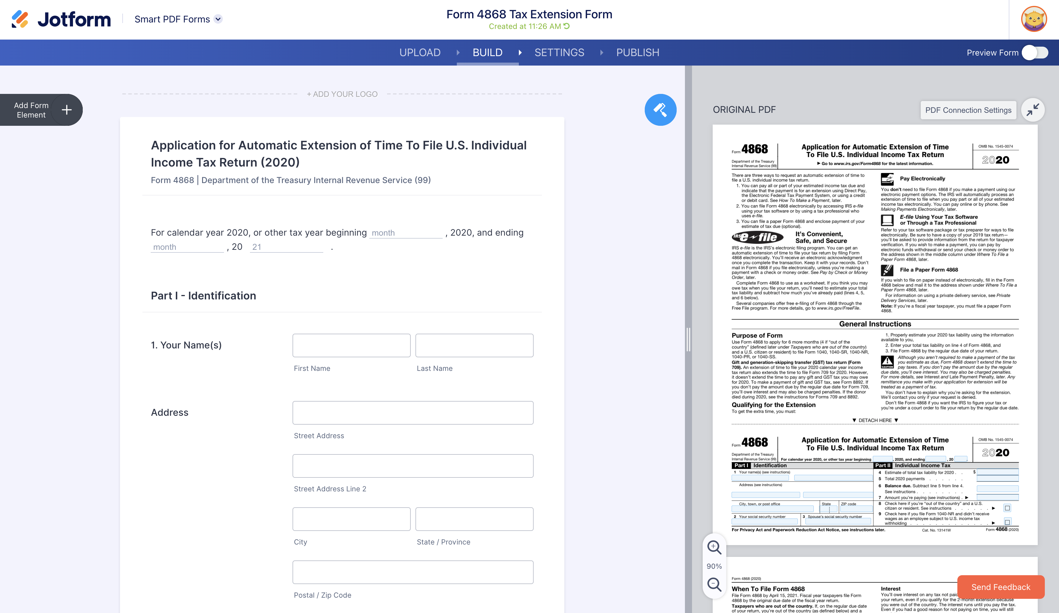 Image of Form 4868 Tax Extension Template
