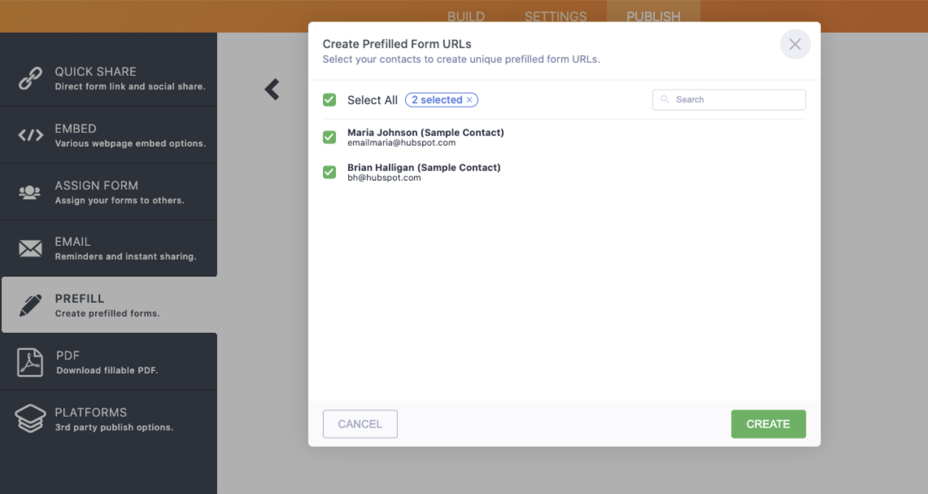 Screenshot of Create Prefilled Form URLs Page
