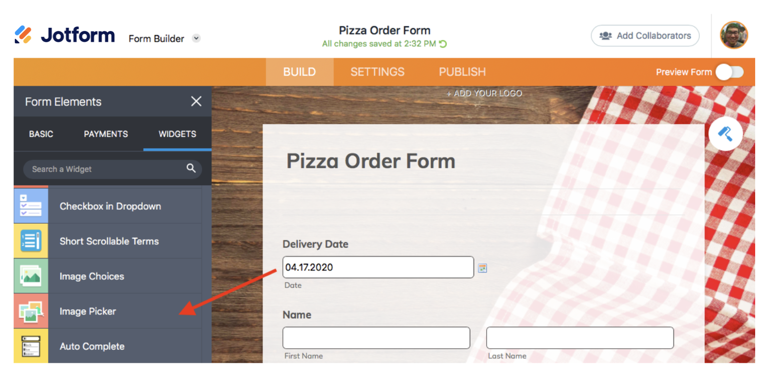 Screenshot of Form Builder Image Picker Widget