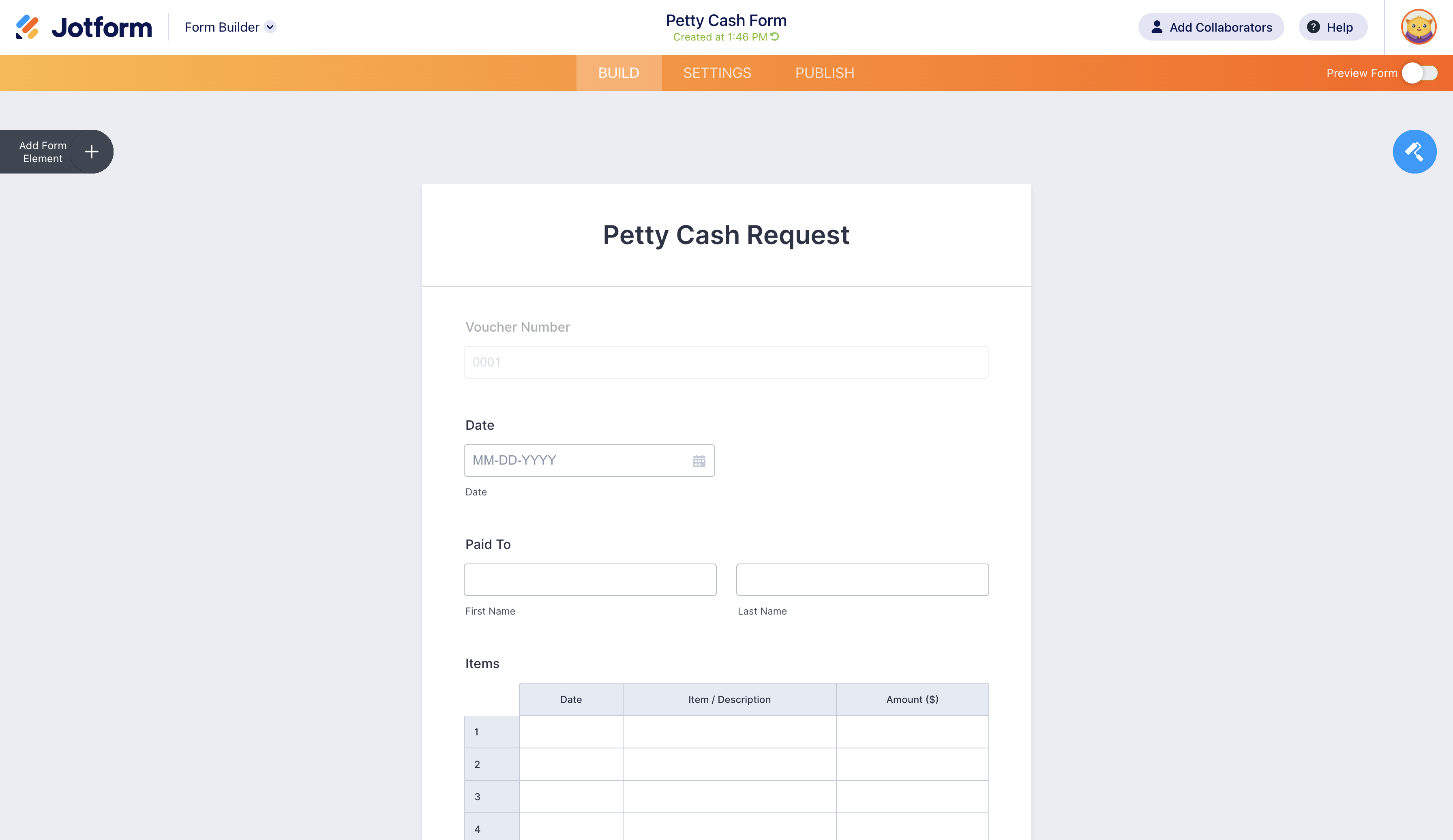 Screenshot of the Form Builder