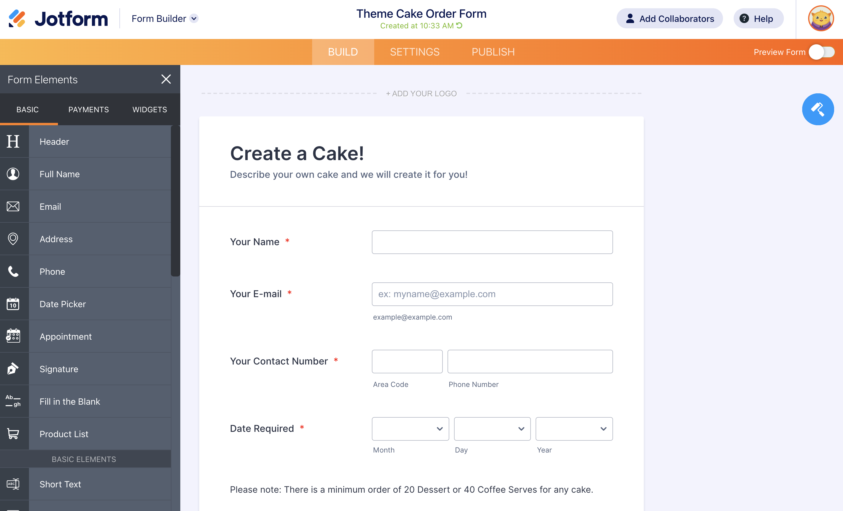 Screenshot of Form Builder