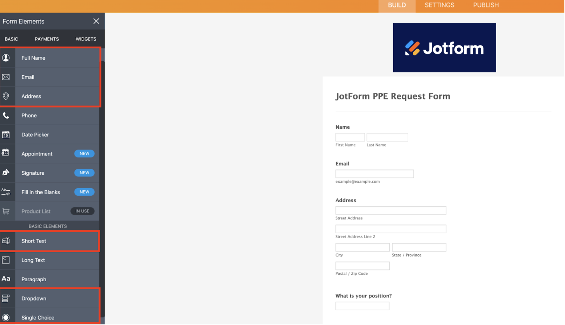Screenshot of Form Elements