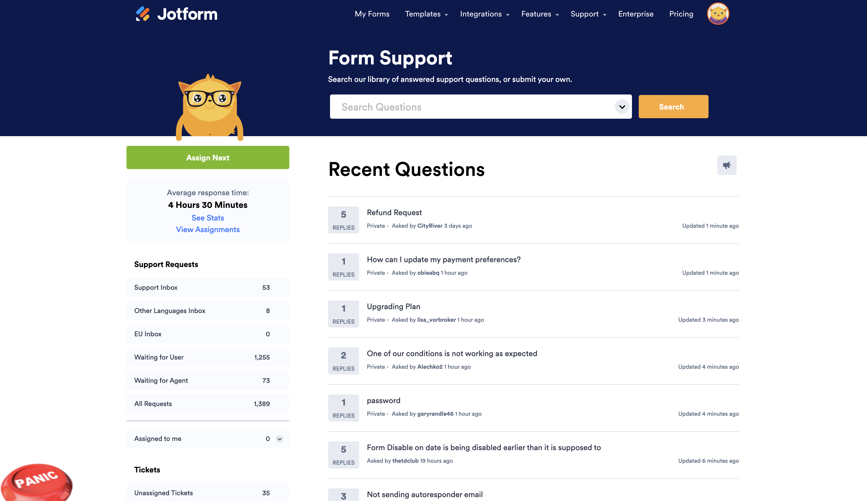 Screenshot of Form Support Page