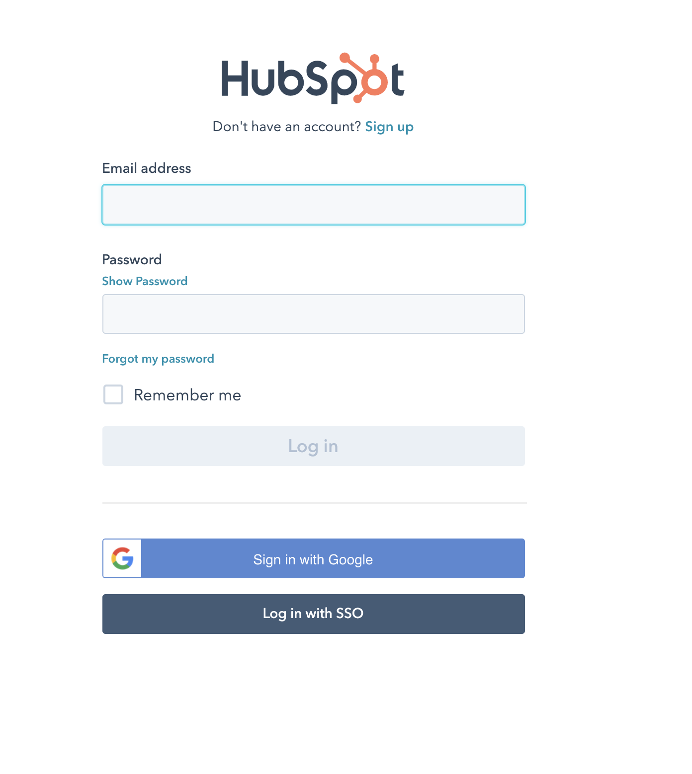 Image of Hubspot Login Account Page