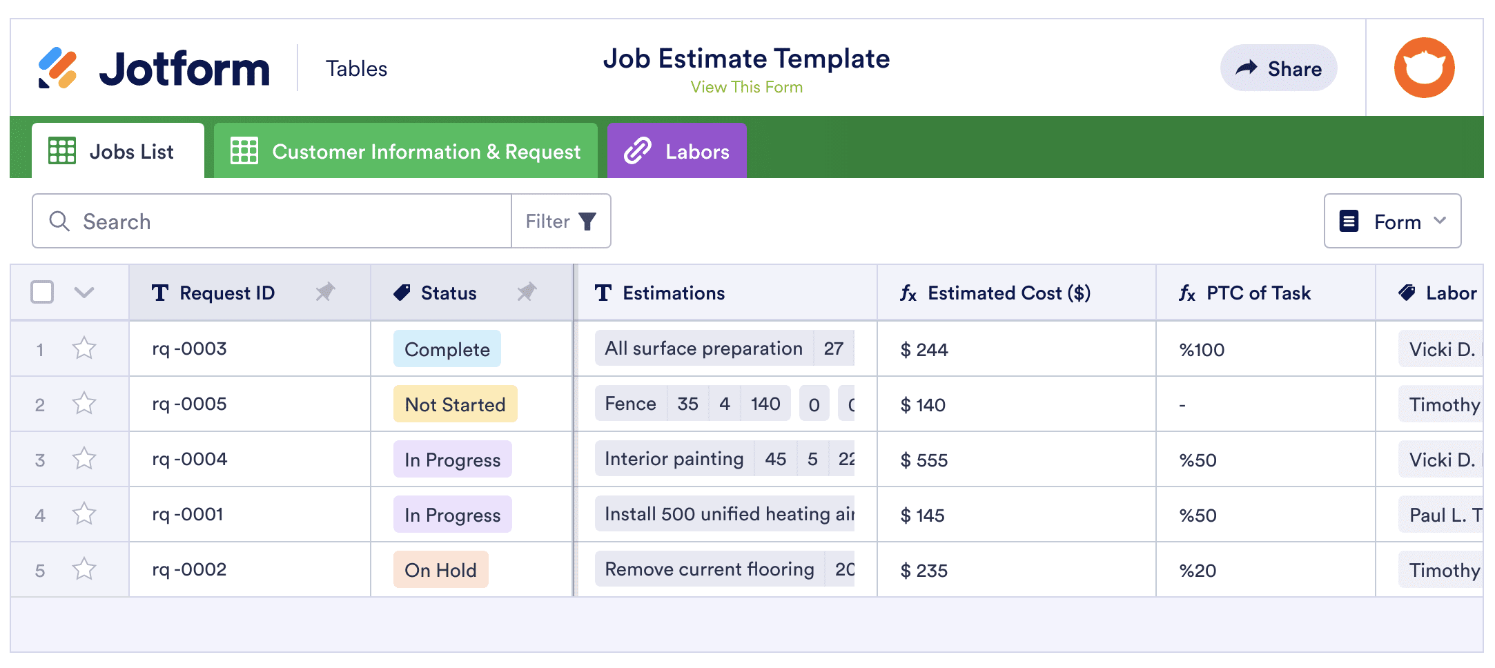 Image of Job Estimate Template