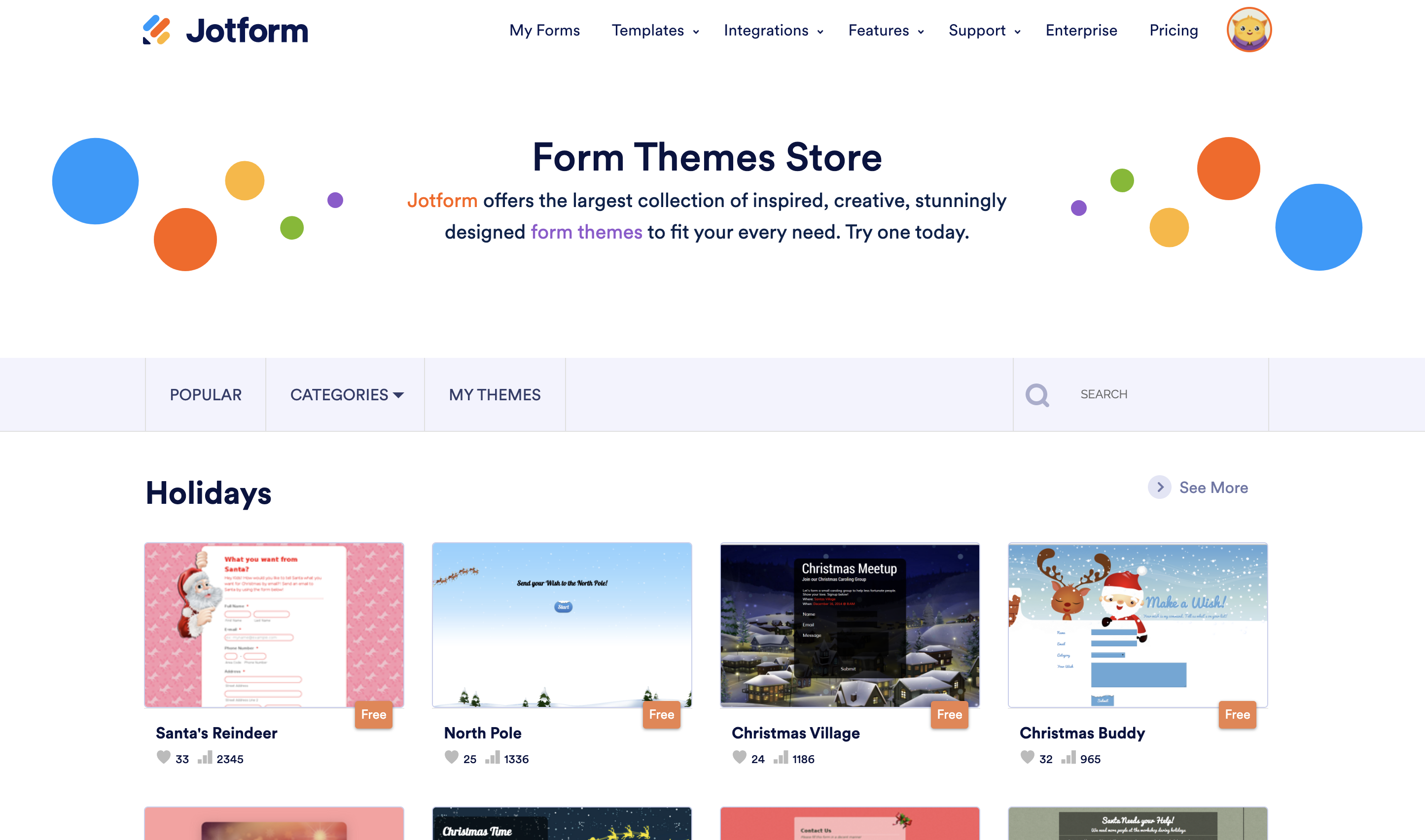 Screenshot of Jotform Form Themes Store