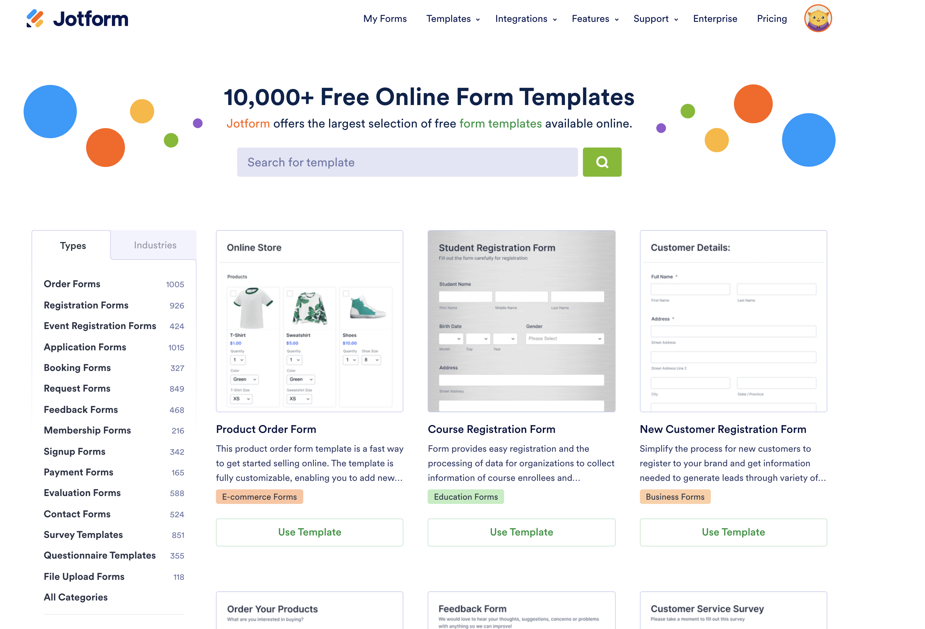 Image of Jotform Online Form Templates Page