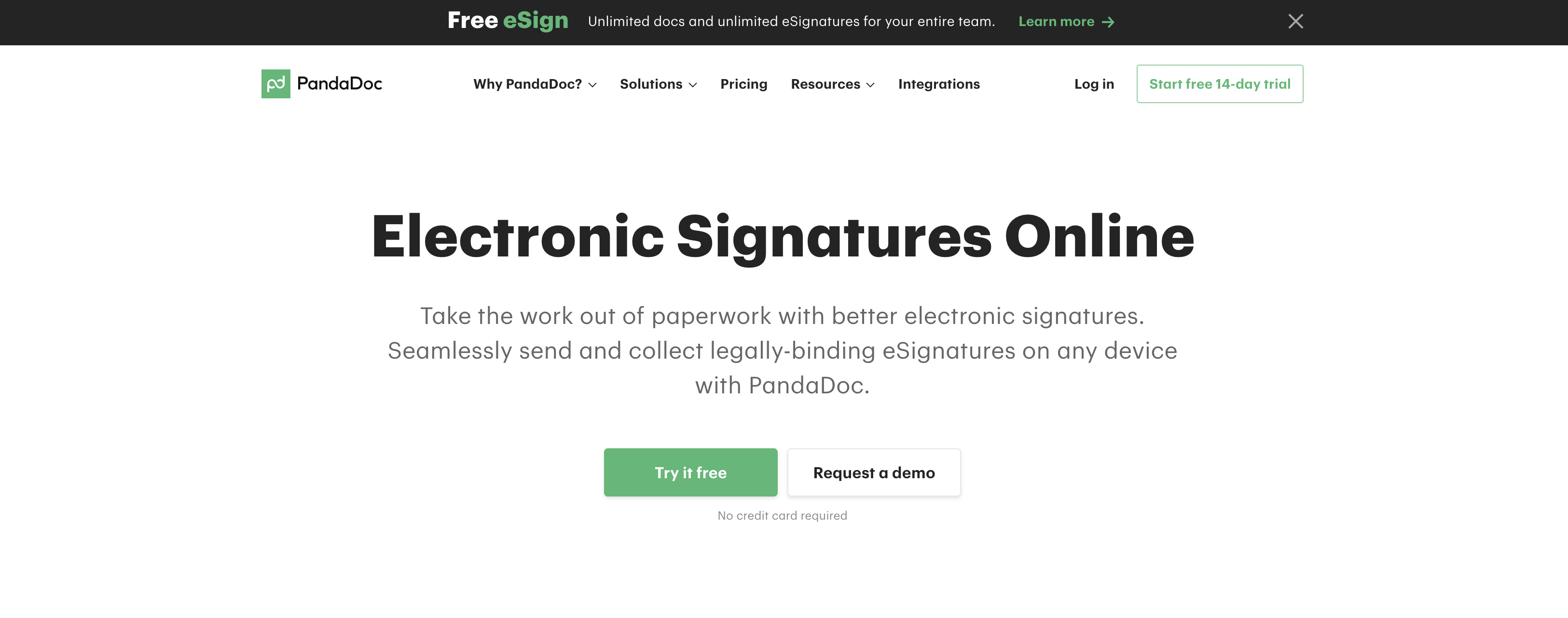 a screen shot of the electronic signatures online page