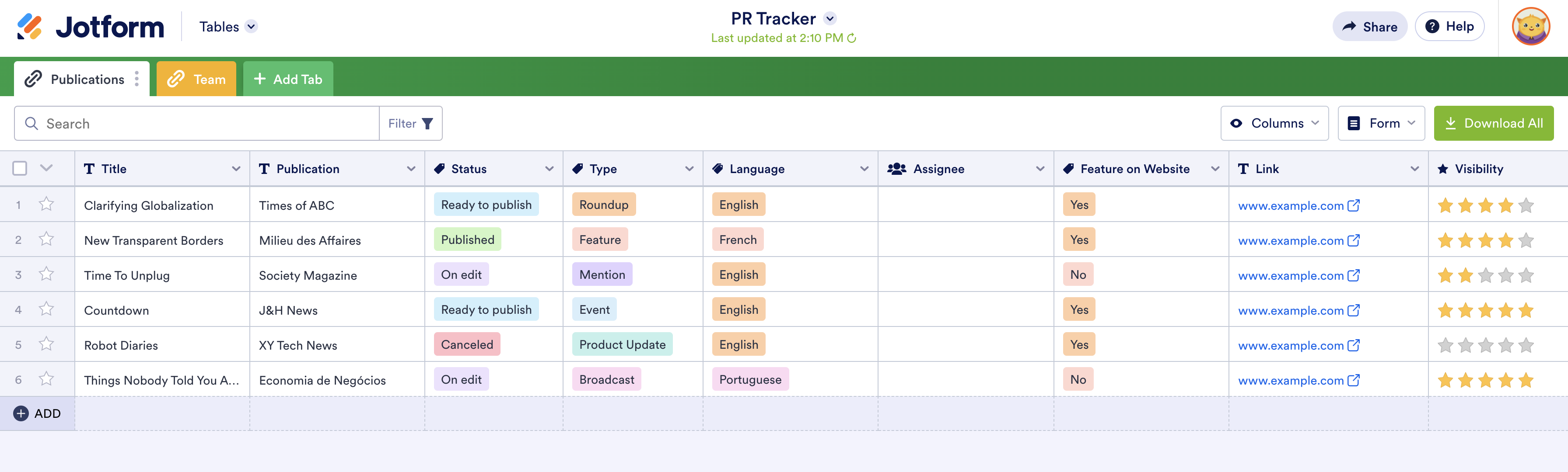Image of PR Tracker Template