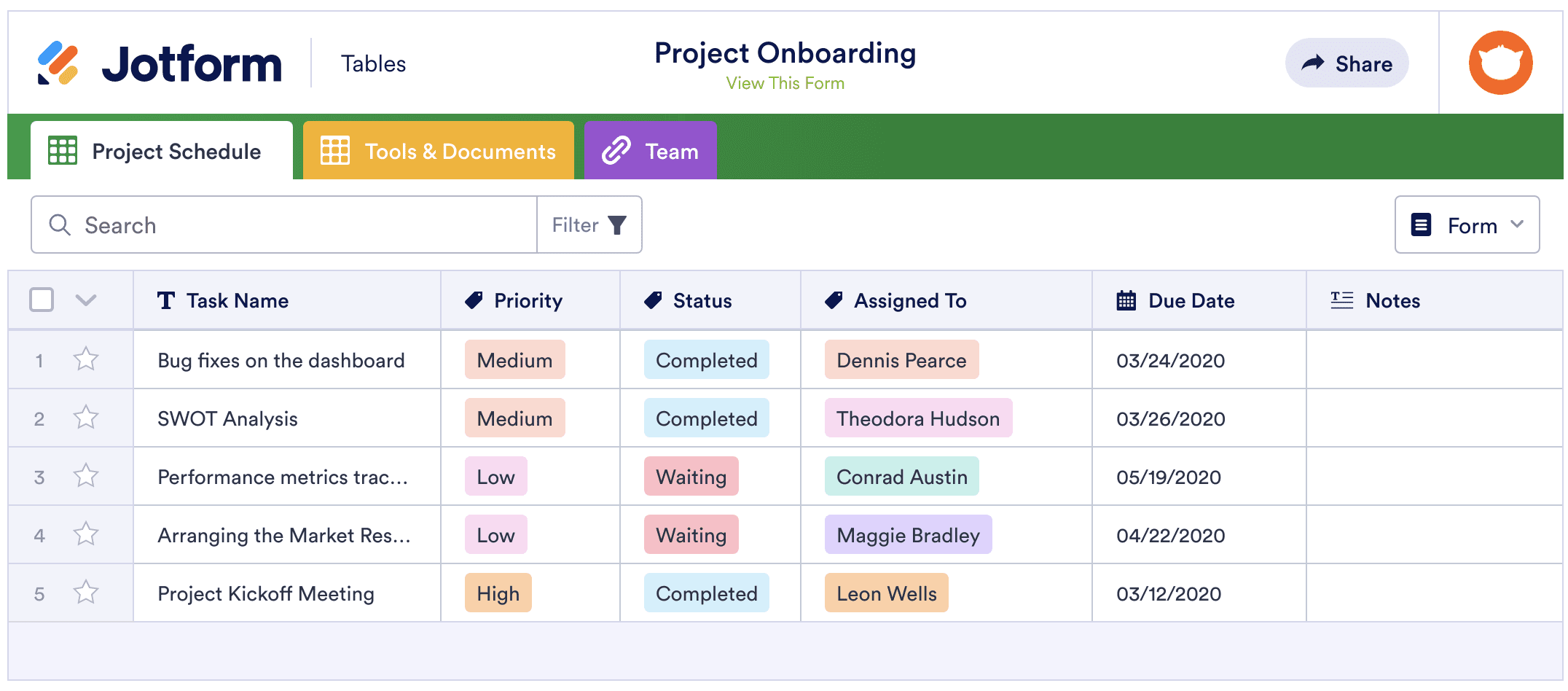 Image of Project Onboarding Template