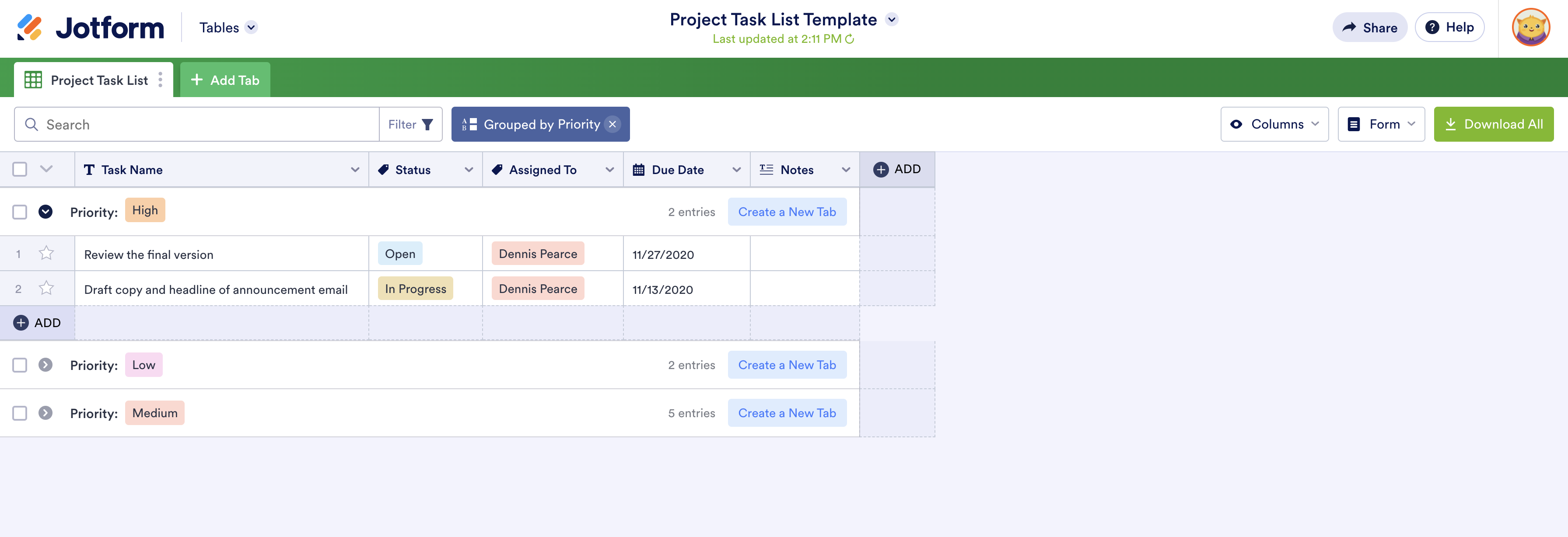 Image of Project Task List Template