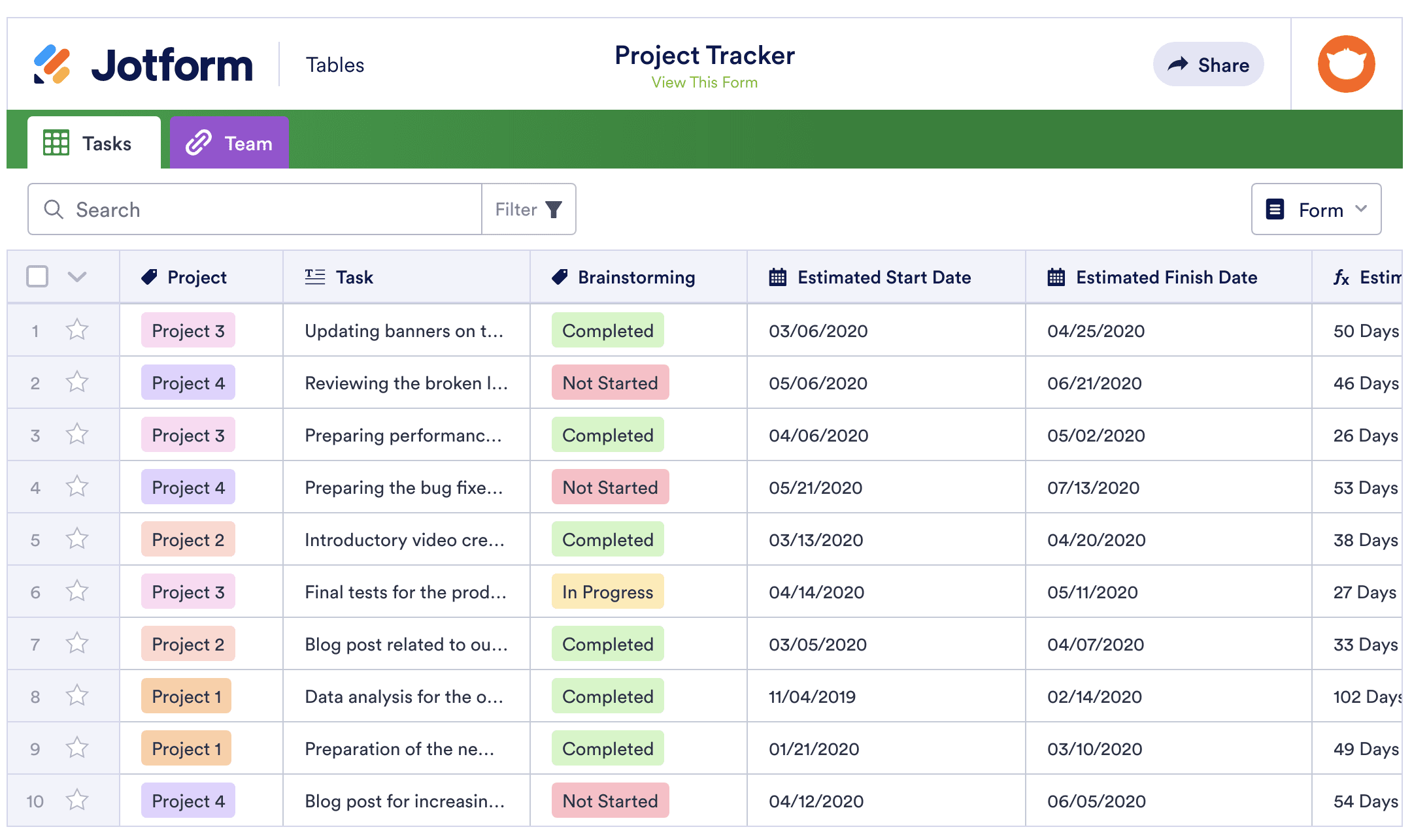 Image of Project Tracker Table Template