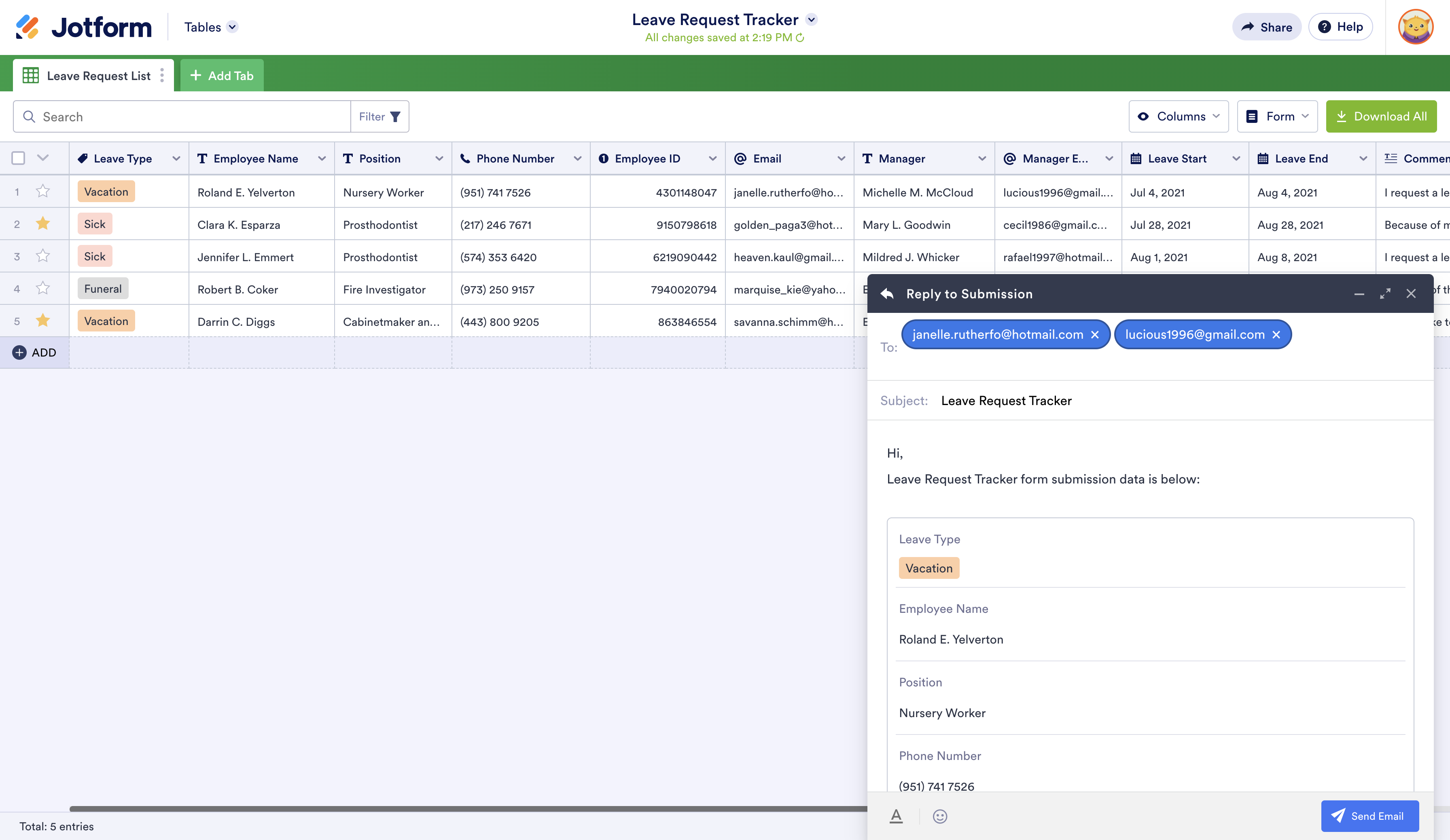 Screenshot of Tables Replying to a Submission