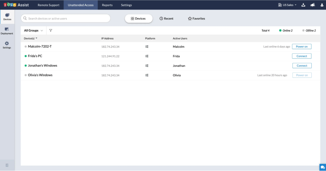 Screenshot From the Zoho Assist App
