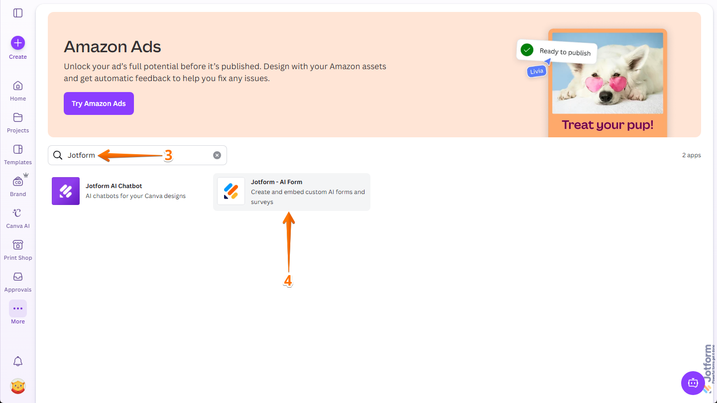 Canvaのアプリページに表示されるJotform AI Formアプリ。