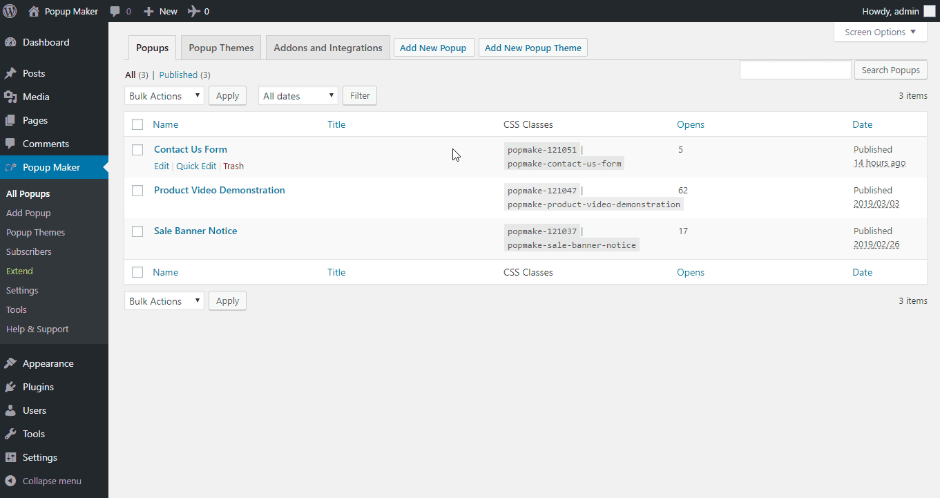 Screenshot of popup maker