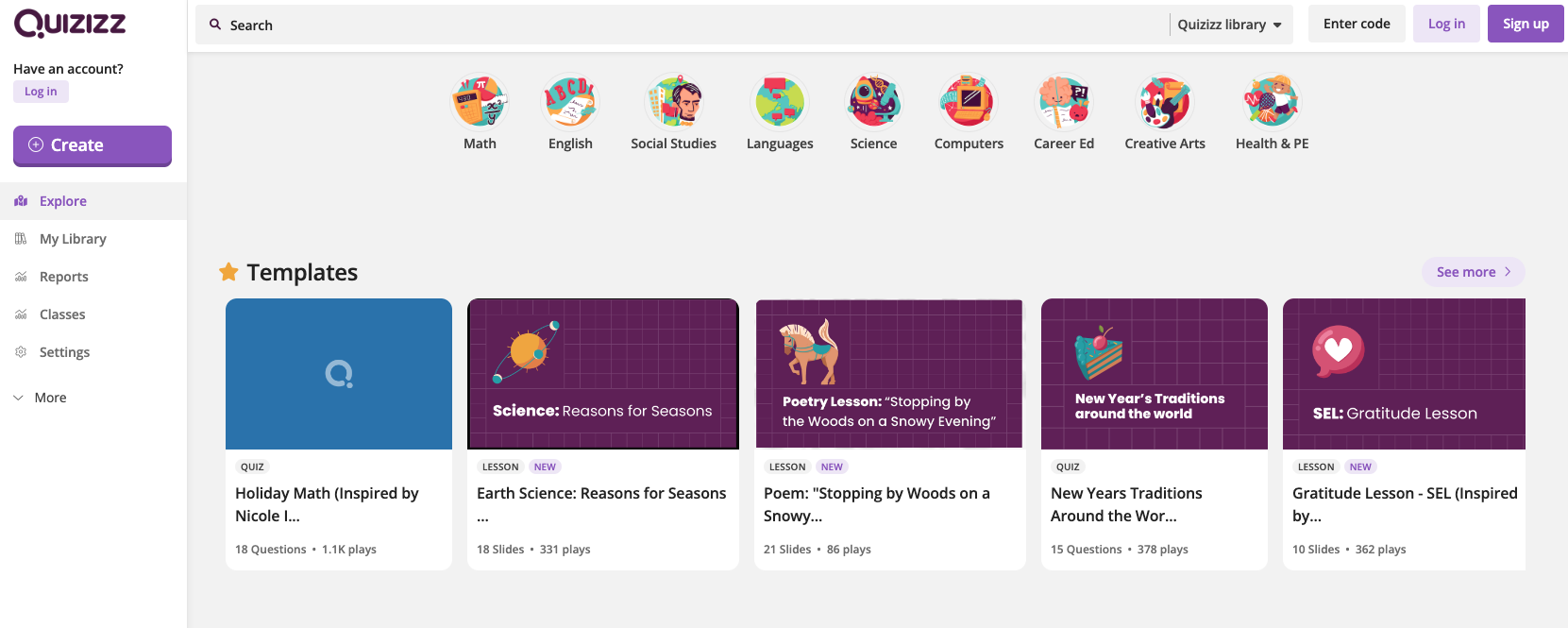 Screenshot of Quizizz