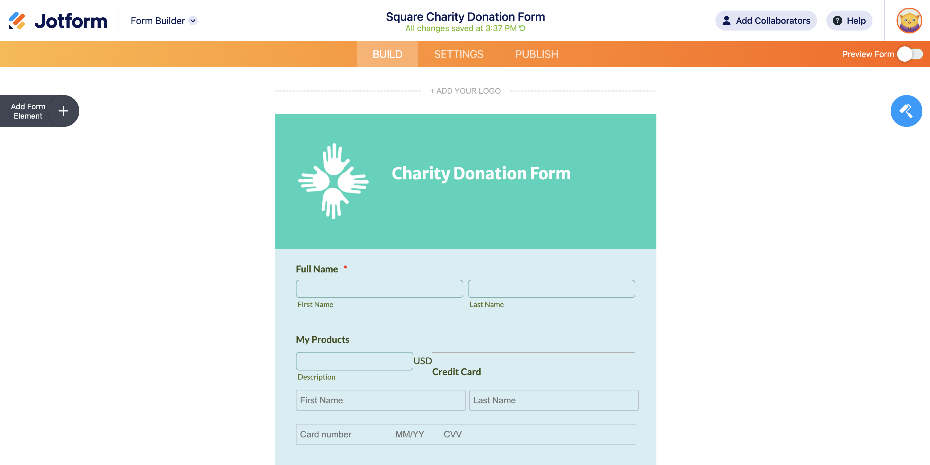 Screenshot of Form Builder Charity Donation Form Template