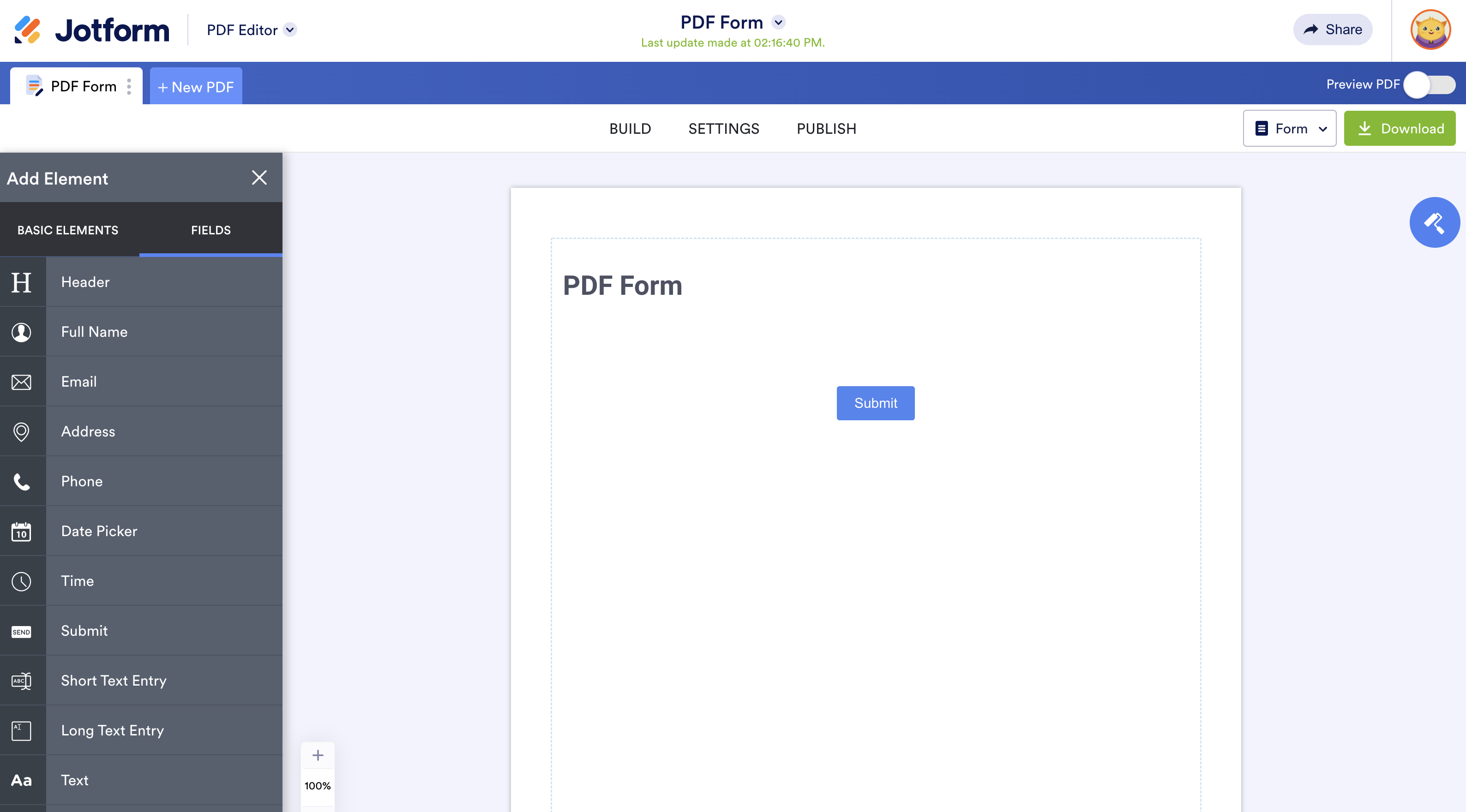 Screenshot of PDF Form Fields