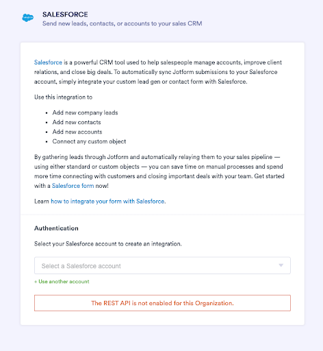 Error message stating 'The REST API is not enabled for this organization