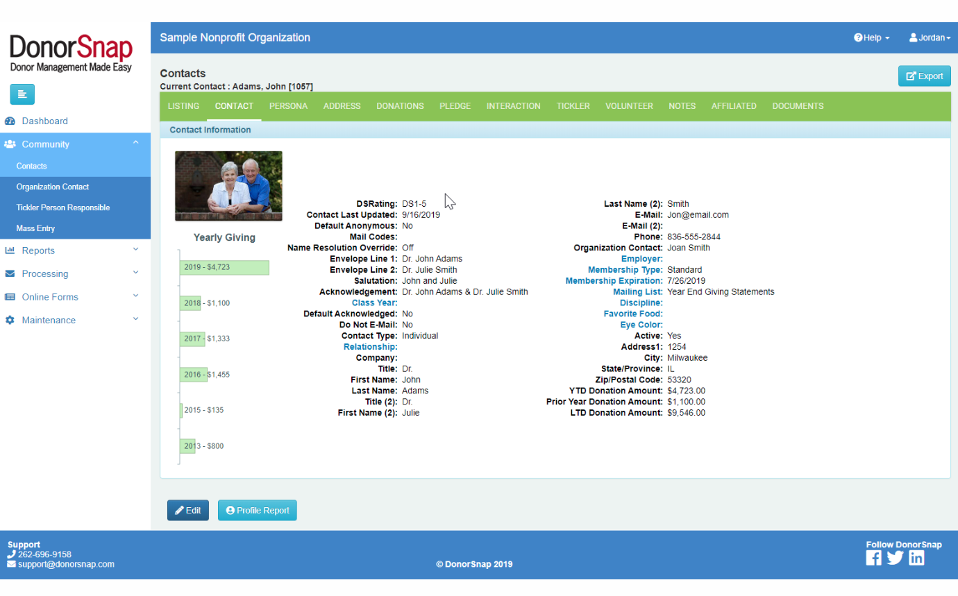 screenshot of donorsnap