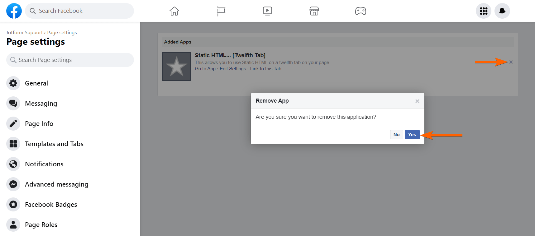 A screenshot of a Facebook apps with steps on how to remove an app